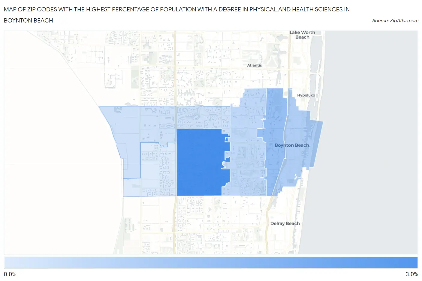 Zip Codes with the Highest Percentage of Population with a Degree in Physical and Health Sciences in Boynton Beach Map