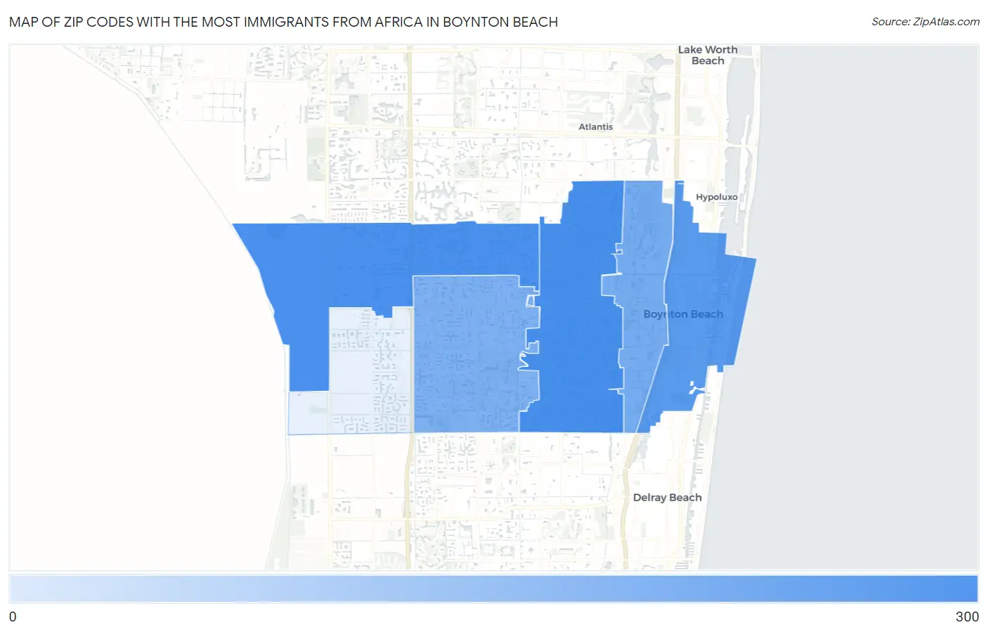 Zip Codes with the Most Immigrants from Africa in Boynton Beach Map