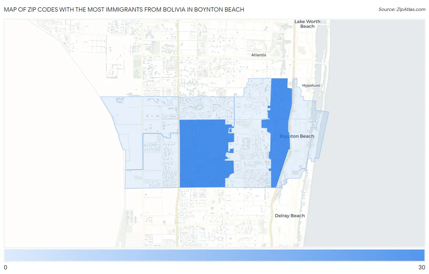 Zip Codes with the Most Immigrants from Bolivia in Boynton Beach Map