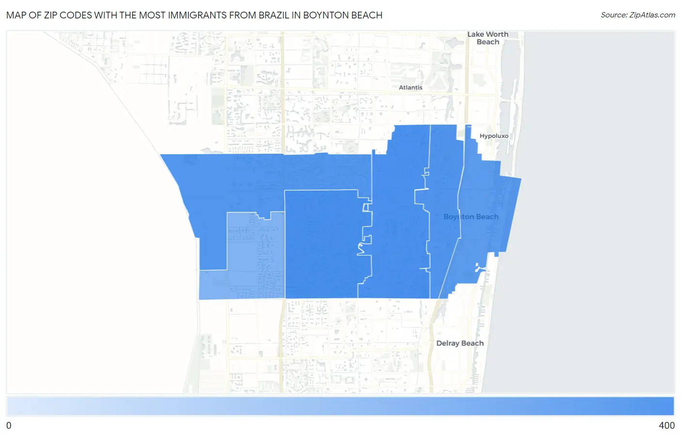 Zip Codes with the Most Immigrants from Brazil in Boynton Beach Map