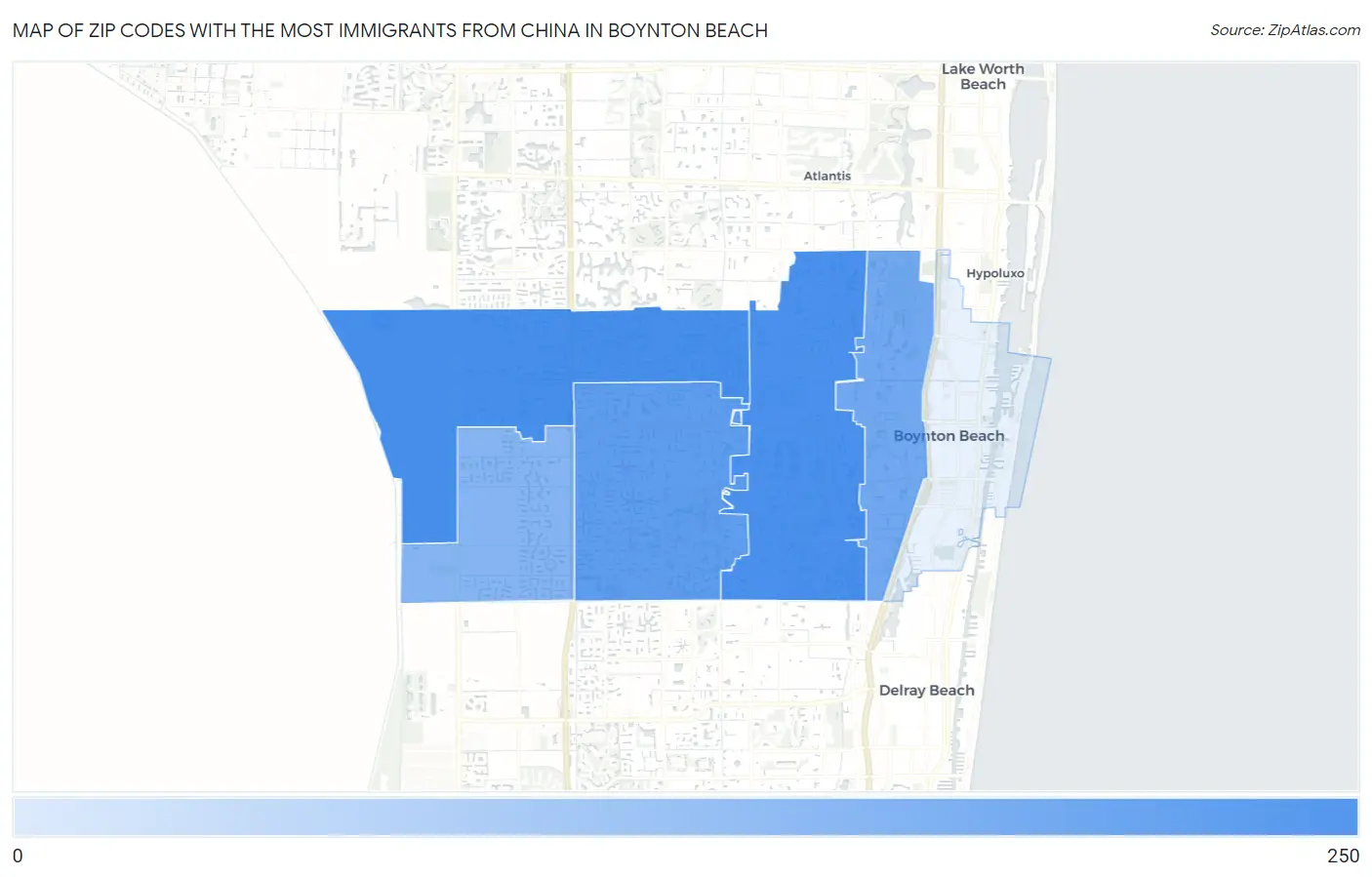 Zip Codes with the Most Immigrants from China in Boynton Beach Map