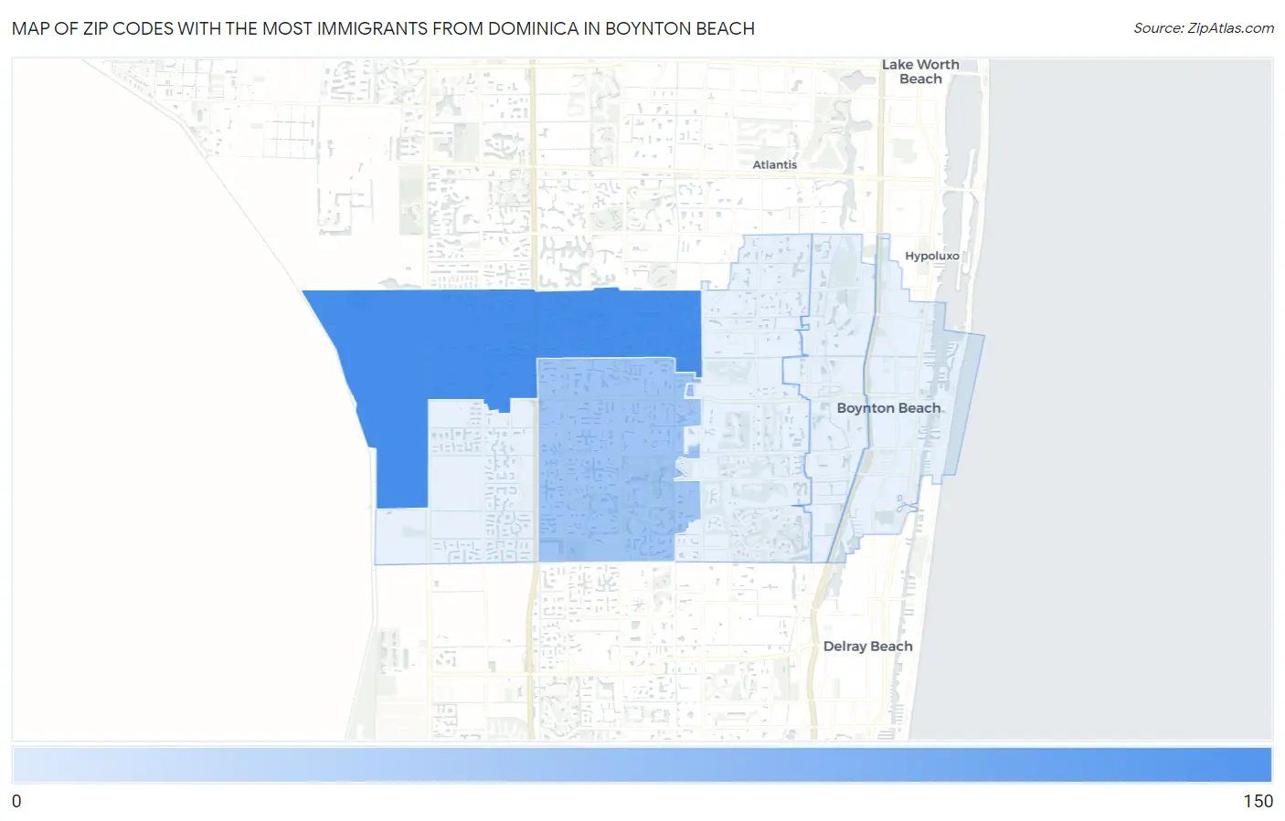 Zip Codes with the Most Immigrants from Dominica in Boynton Beach Map