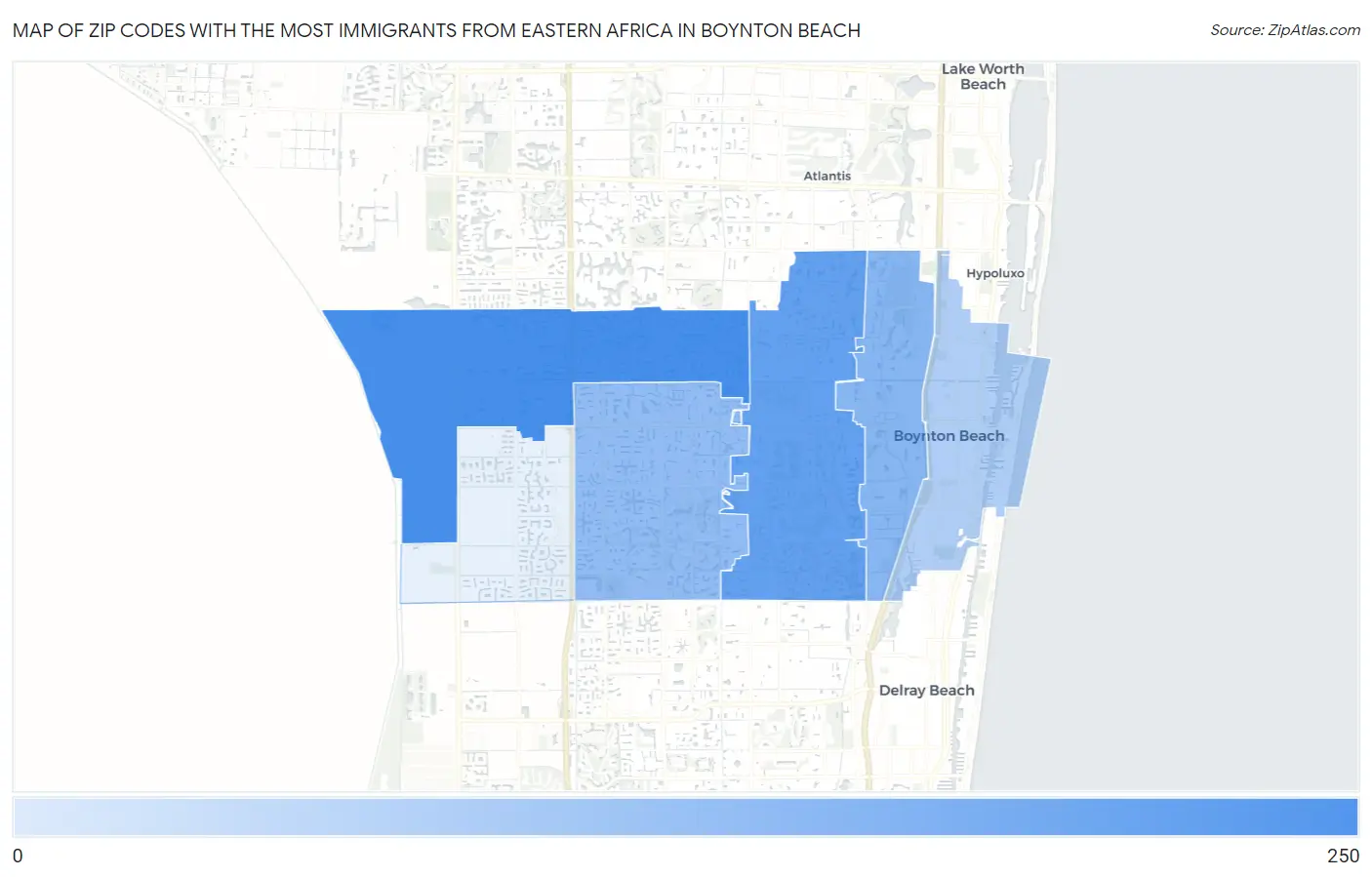 Zip Codes with the Most Immigrants from Eastern Africa in Boynton Beach Map