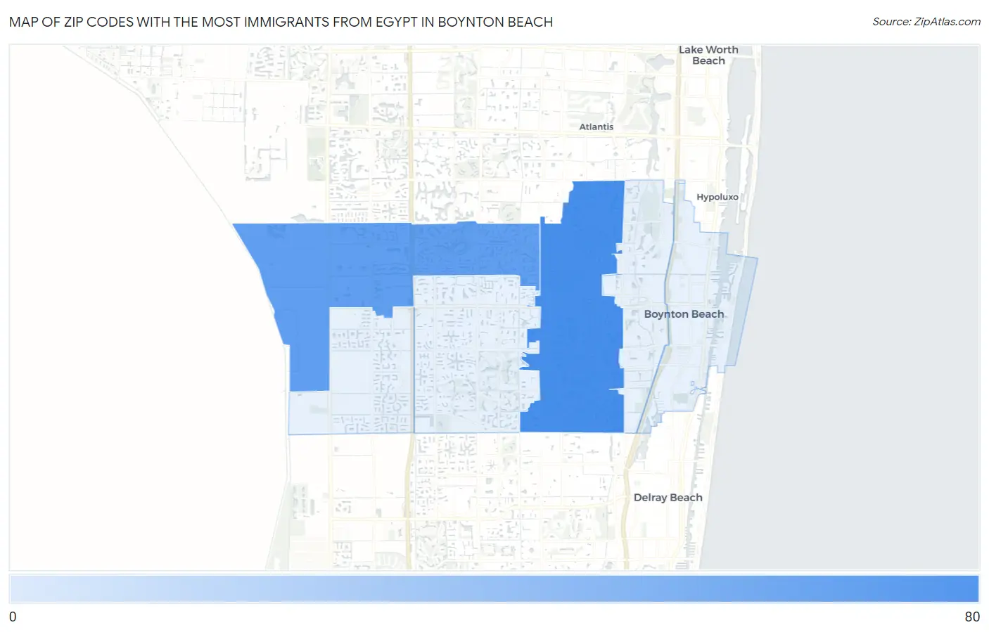 Zip Codes with the Most Immigrants from Egypt in Boynton Beach Map