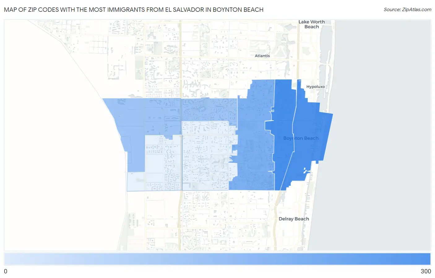 Zip Codes with the Most Immigrants from El Salvador in Boynton Beach Map