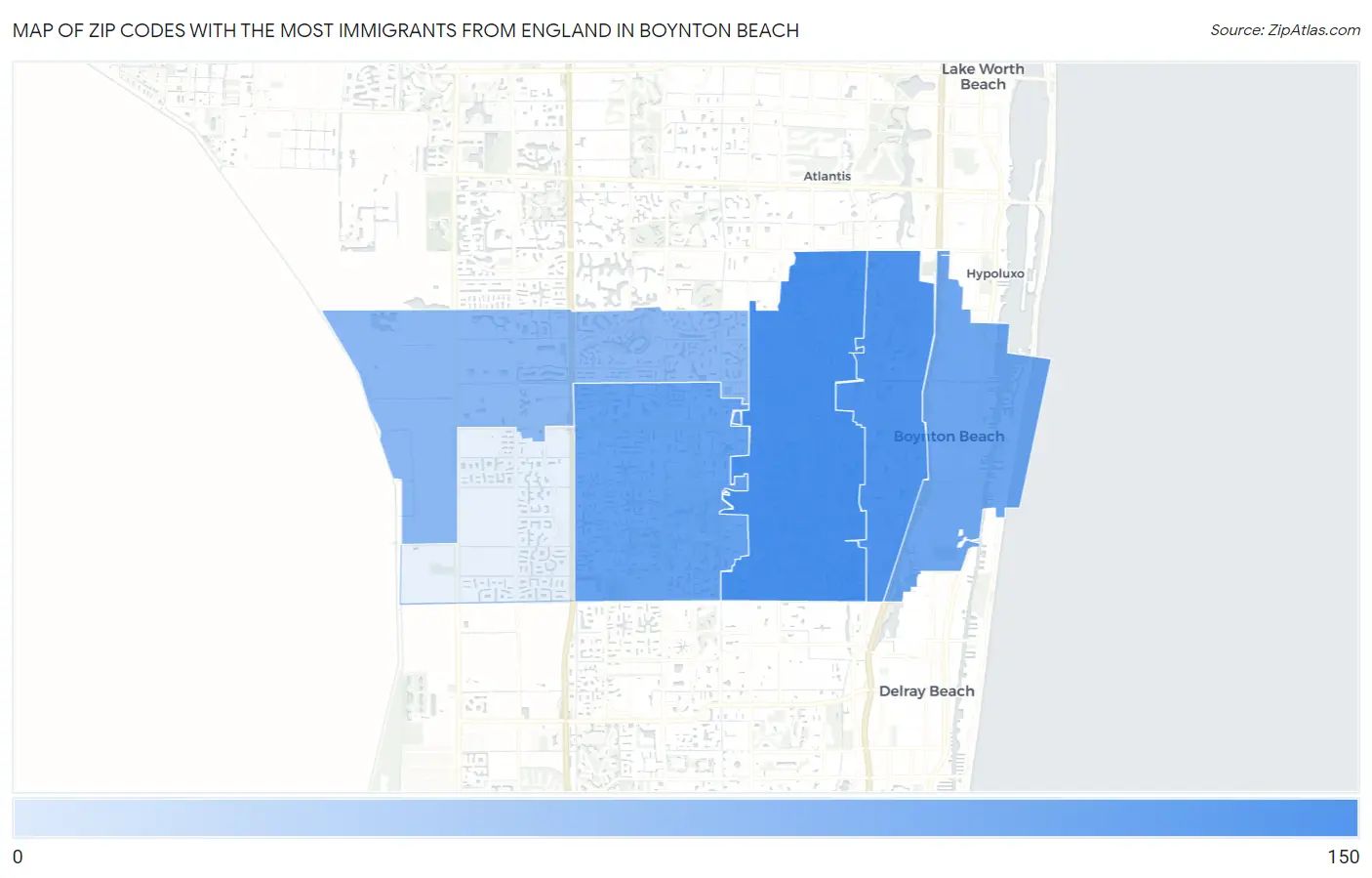 Zip Codes with the Most Immigrants from England in Boynton Beach Map