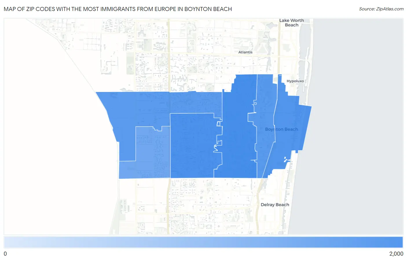 Zip Codes with the Most Immigrants from Europe in Boynton Beach Map
