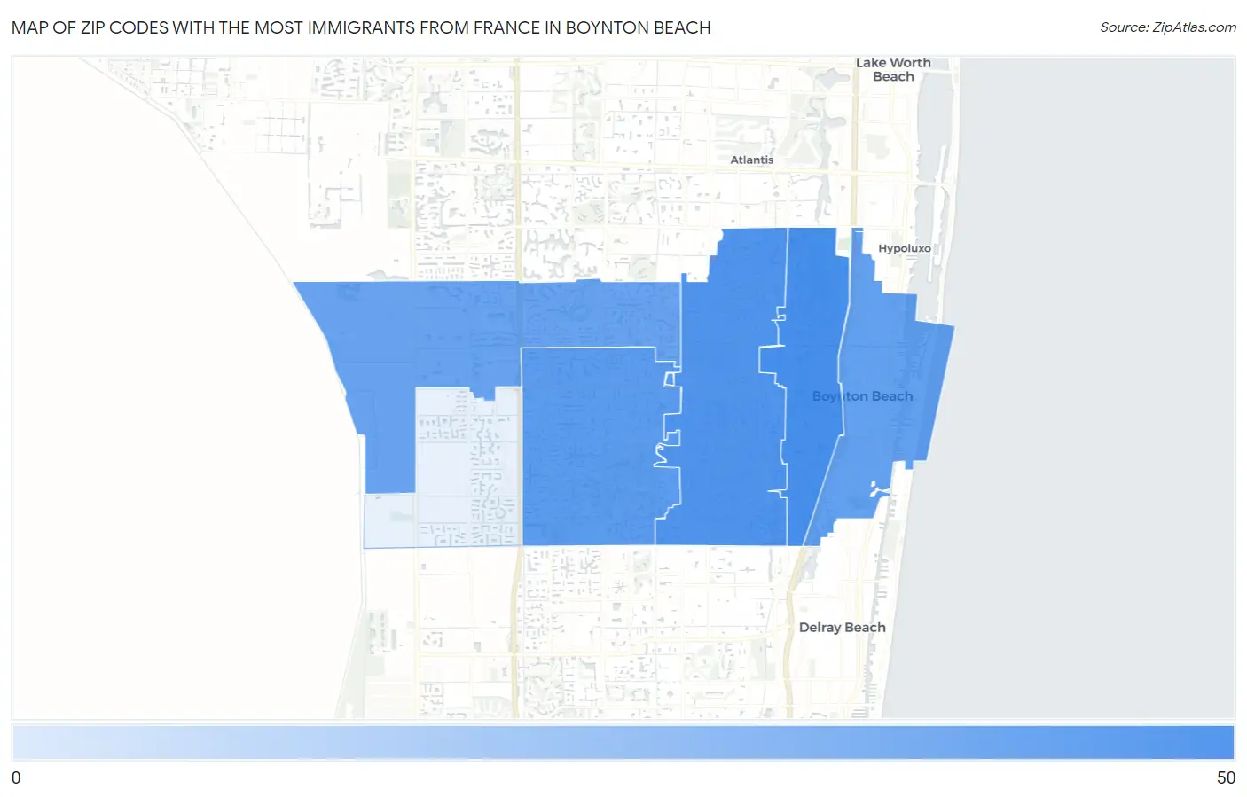 Zip Codes with the Most Immigrants from France in Boynton Beach Map