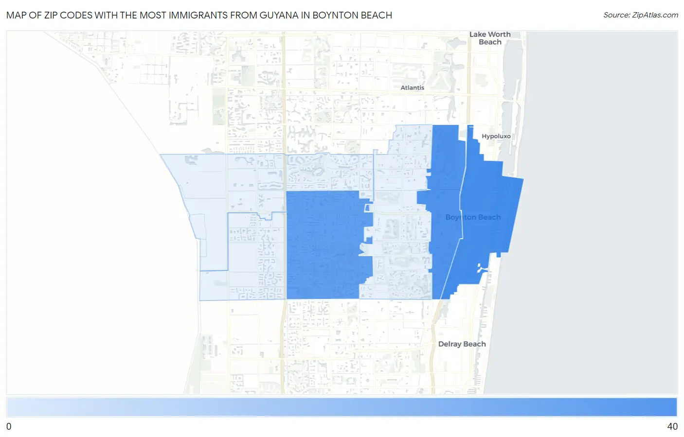 Zip Codes with the Most Immigrants from Guyana in Boynton Beach Map