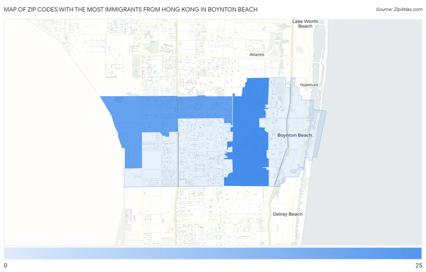 Zip Codes with the Most Immigrants from Hong Kong in Boynton Beach Map