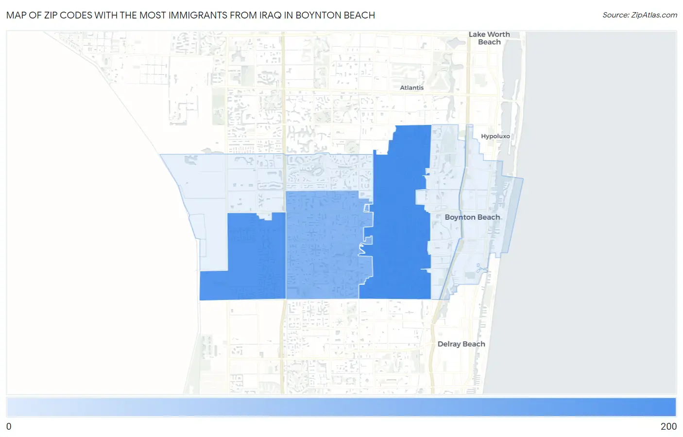 Zip Codes with the Most Immigrants from Iraq in Boynton Beach Map