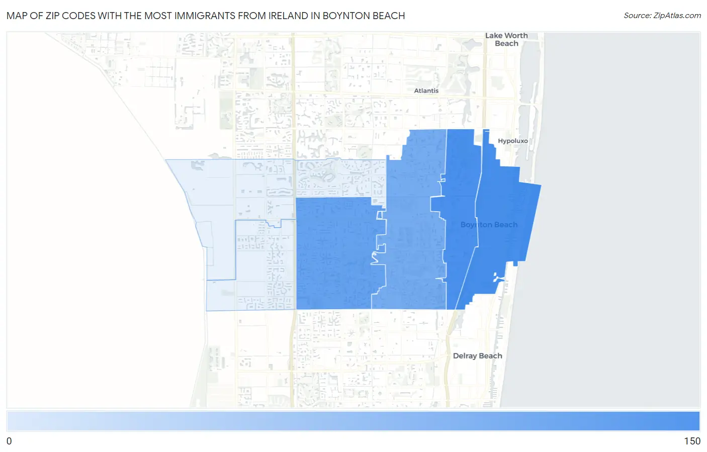 Zip Codes with the Most Immigrants from Ireland in Boynton Beach Map