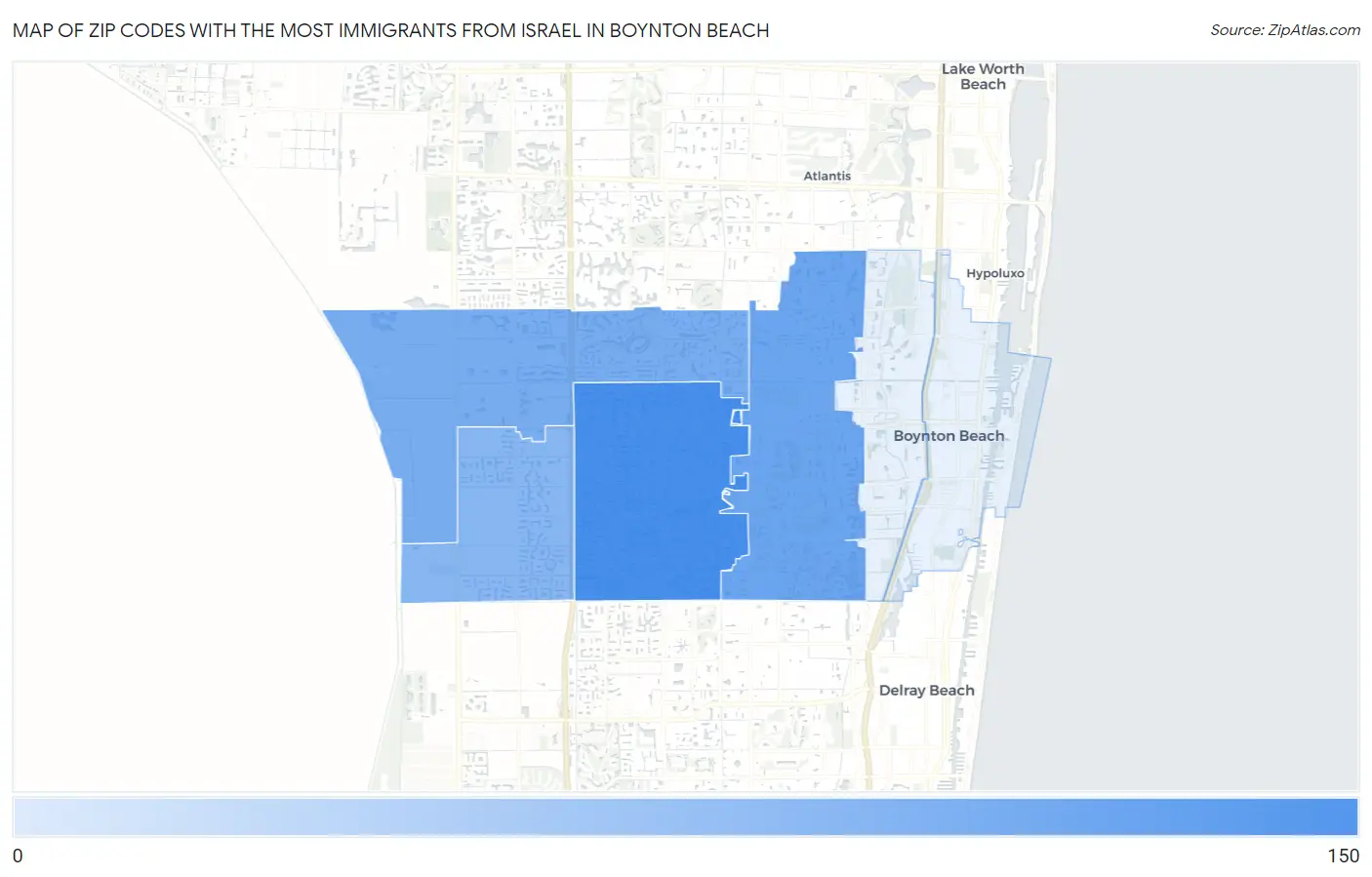 Zip Codes with the Most Immigrants from Israel in Boynton Beach Map
