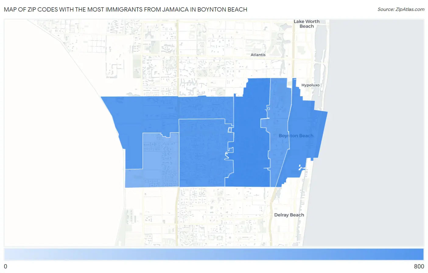 Zip Codes with the Most Immigrants from Jamaica in Boynton Beach Map
