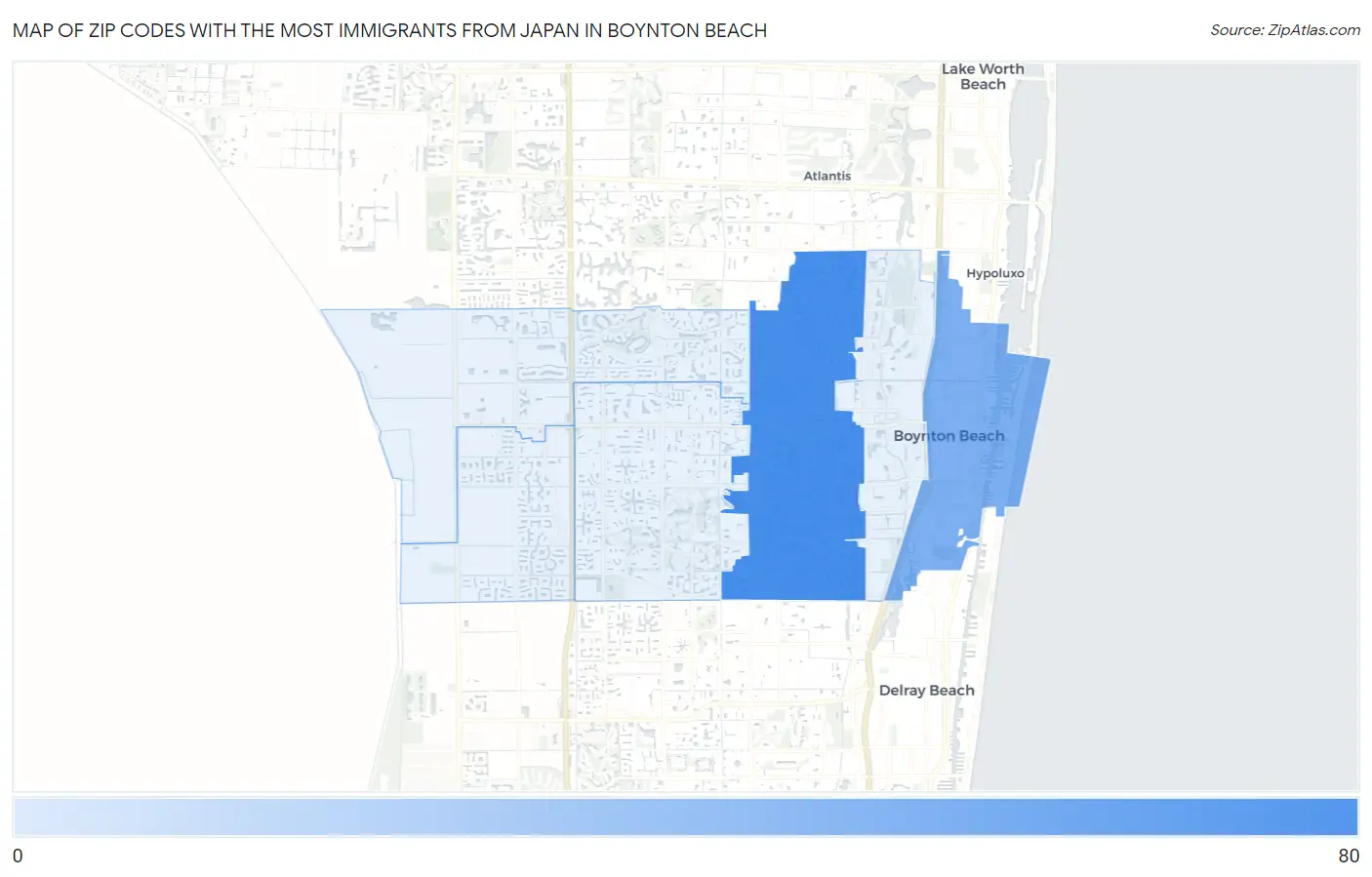 Zip Codes with the Most Immigrants from Japan in Boynton Beach Map