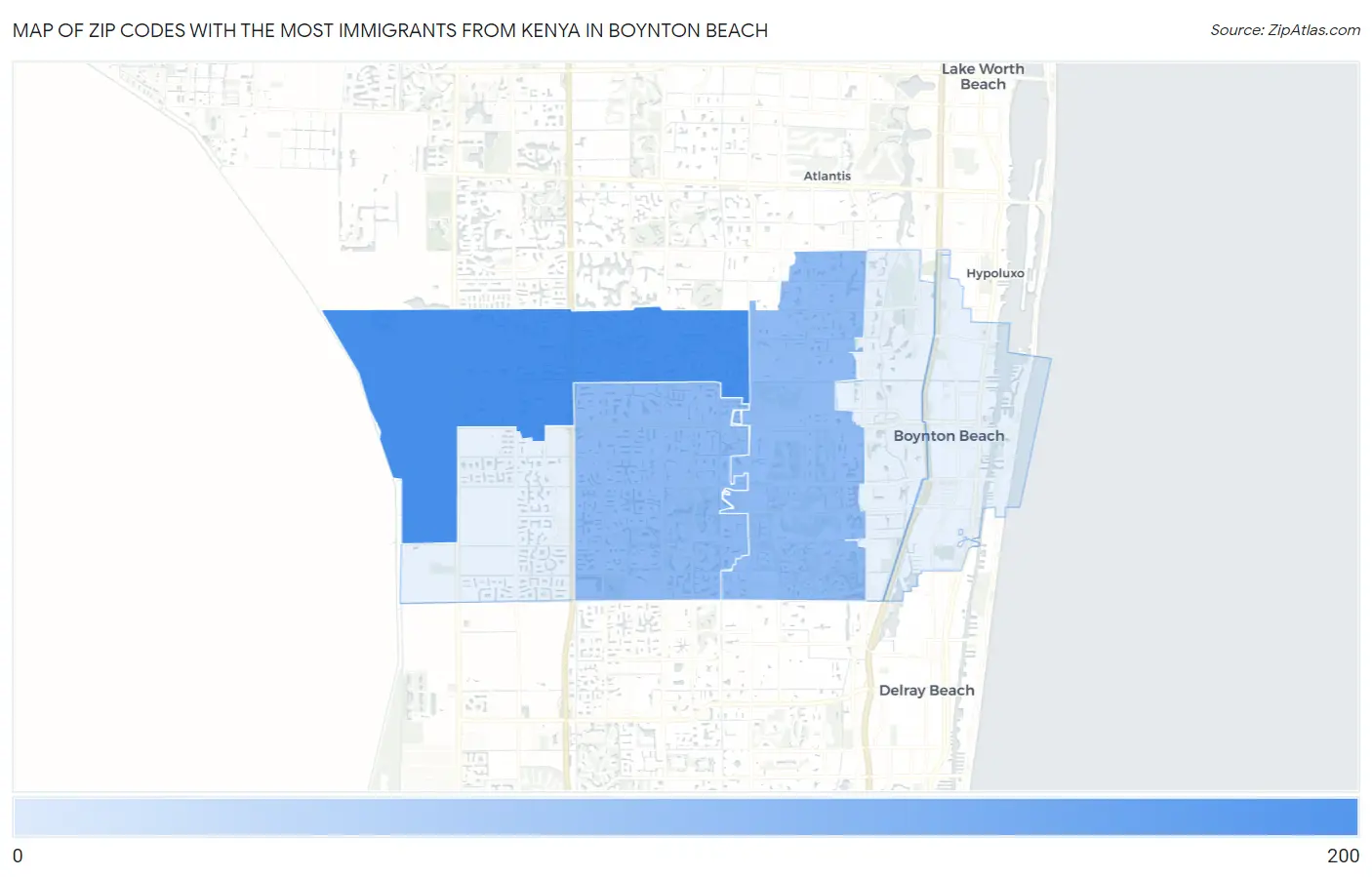 Zip Codes with the Most Immigrants from Kenya in Boynton Beach Map