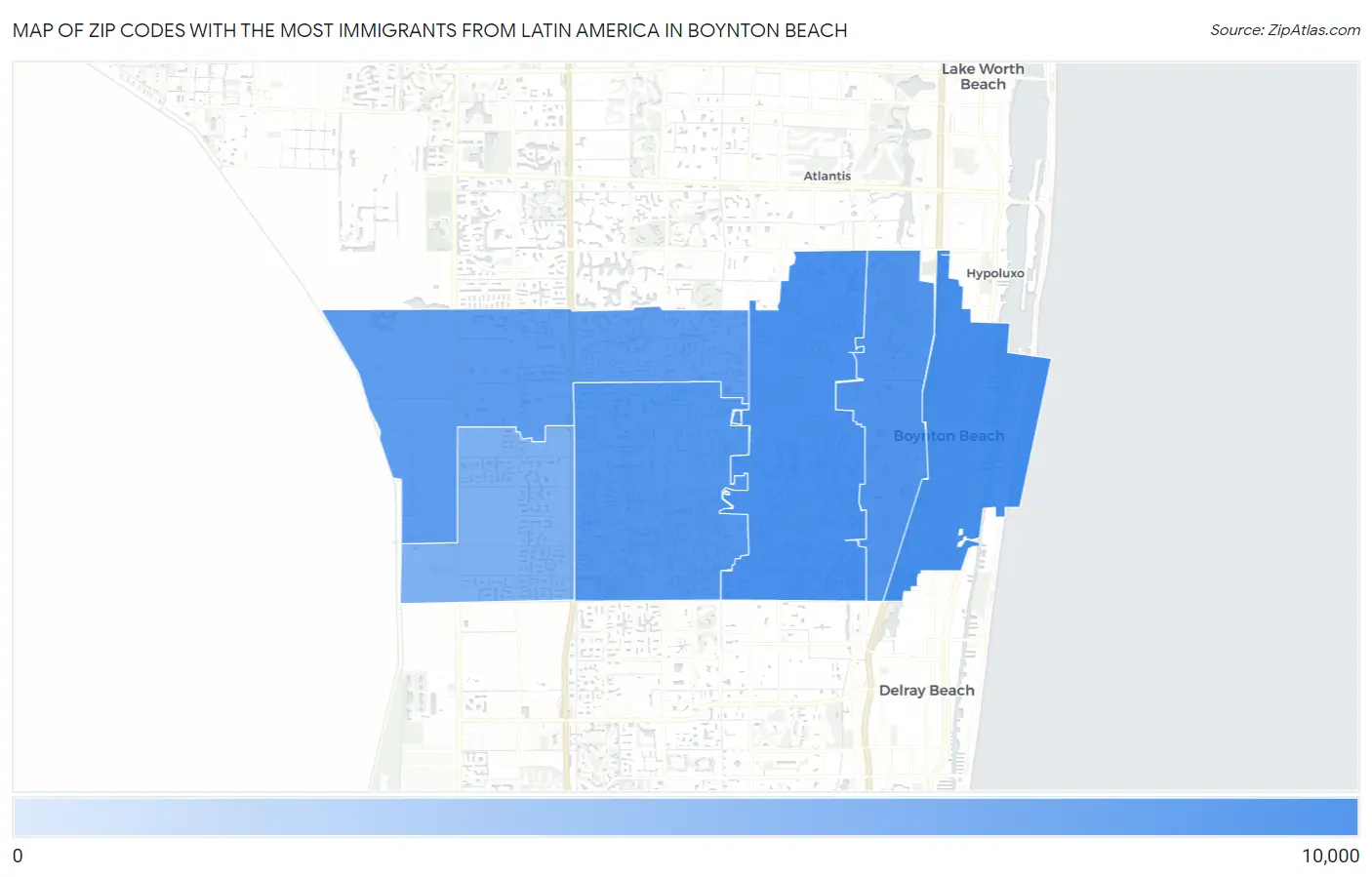 Zip Codes with the Most Immigrants from Latin America in Boynton Beach Map