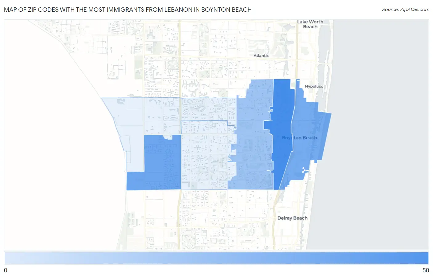Zip Codes with the Most Immigrants from Lebanon in Boynton Beach Map