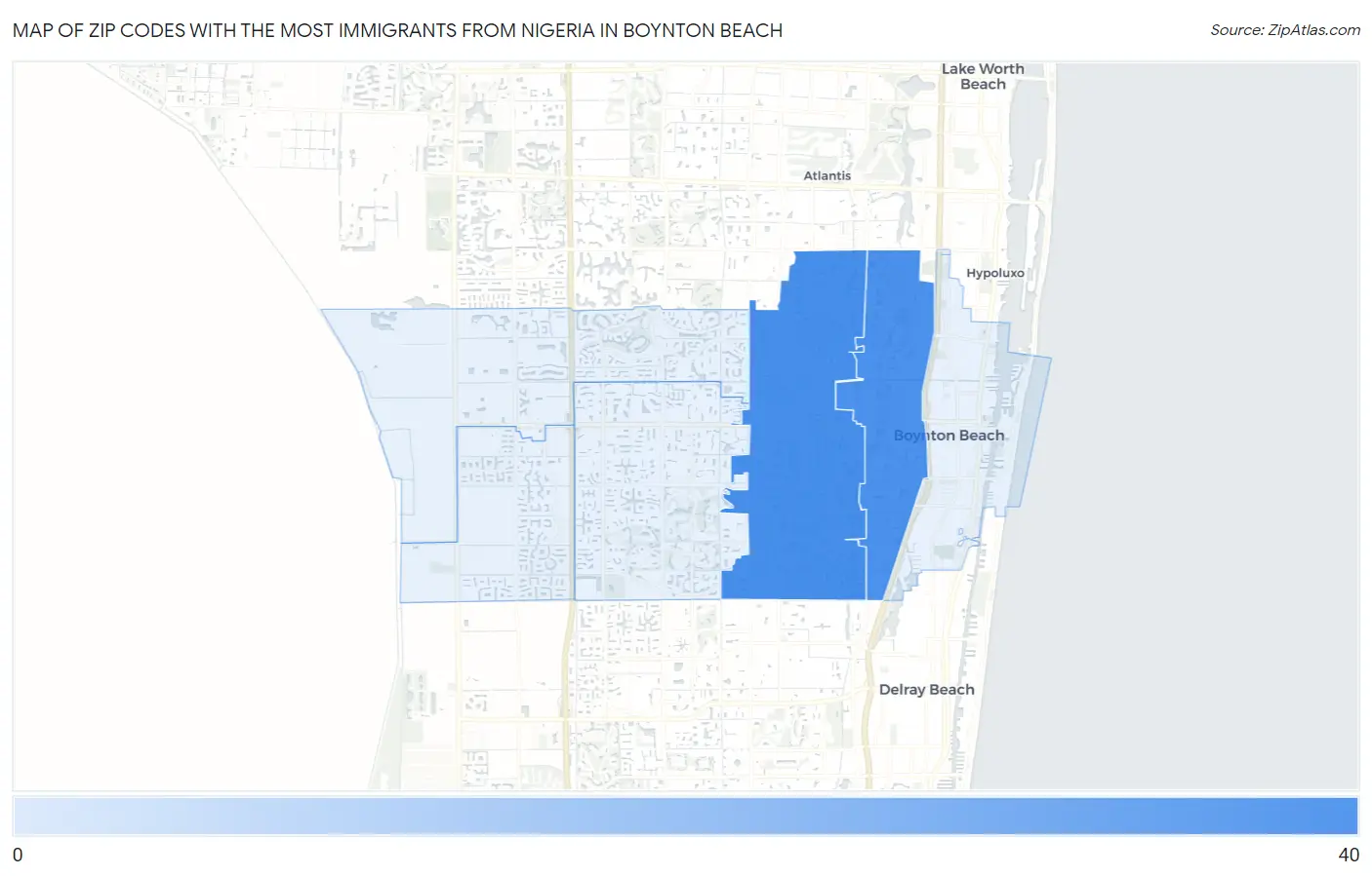 Zip Codes with the Most Immigrants from Nigeria in Boynton Beach Map