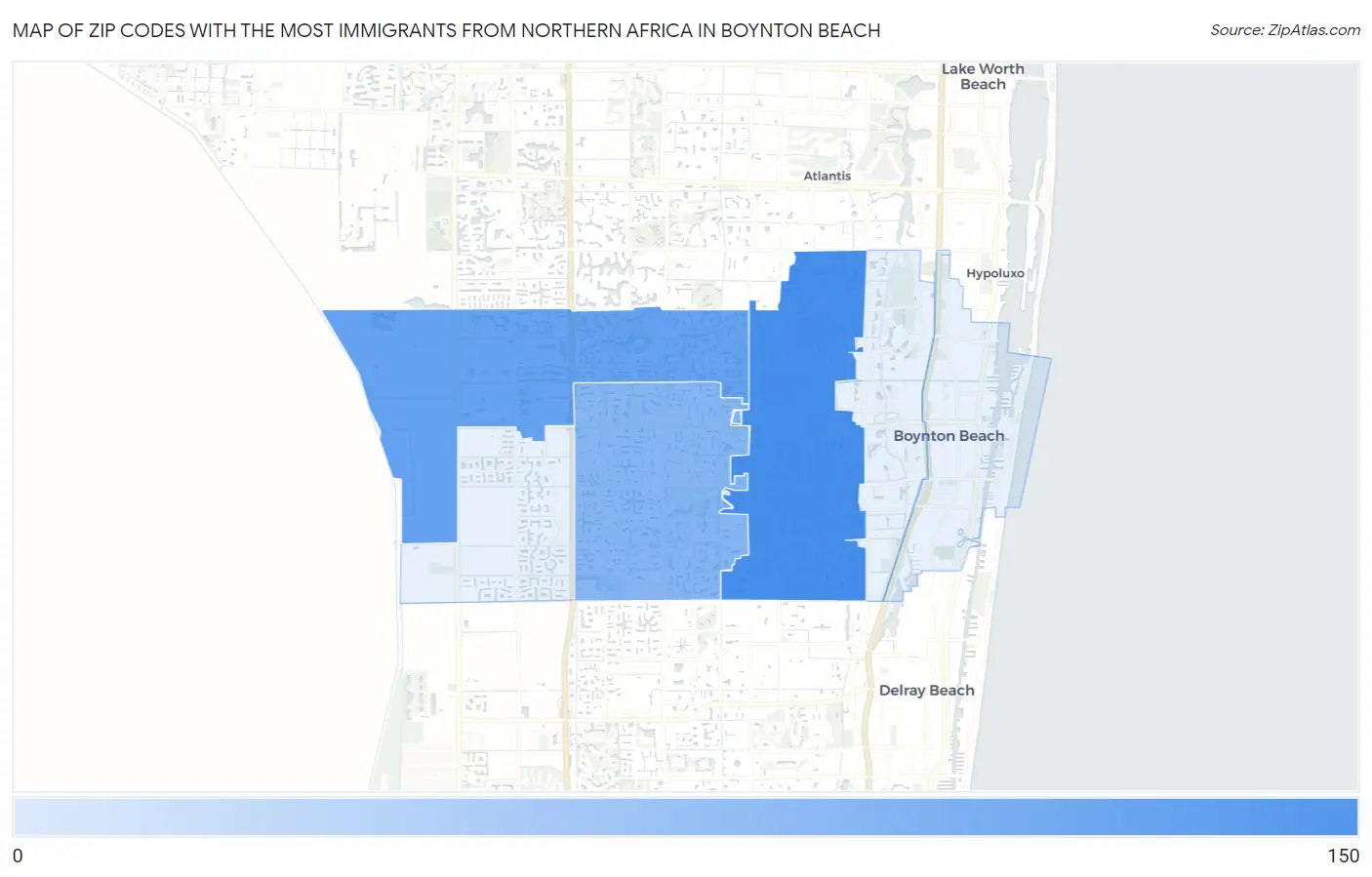 Zip Codes with the Most Immigrants from Northern Africa in Boynton Beach Map