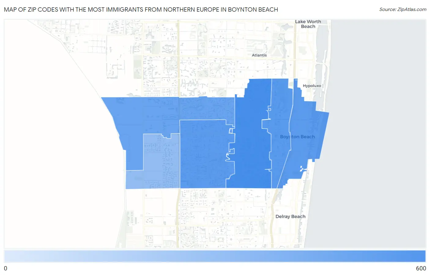 Zip Codes with the Most Immigrants from Northern Europe in Boynton Beach Map