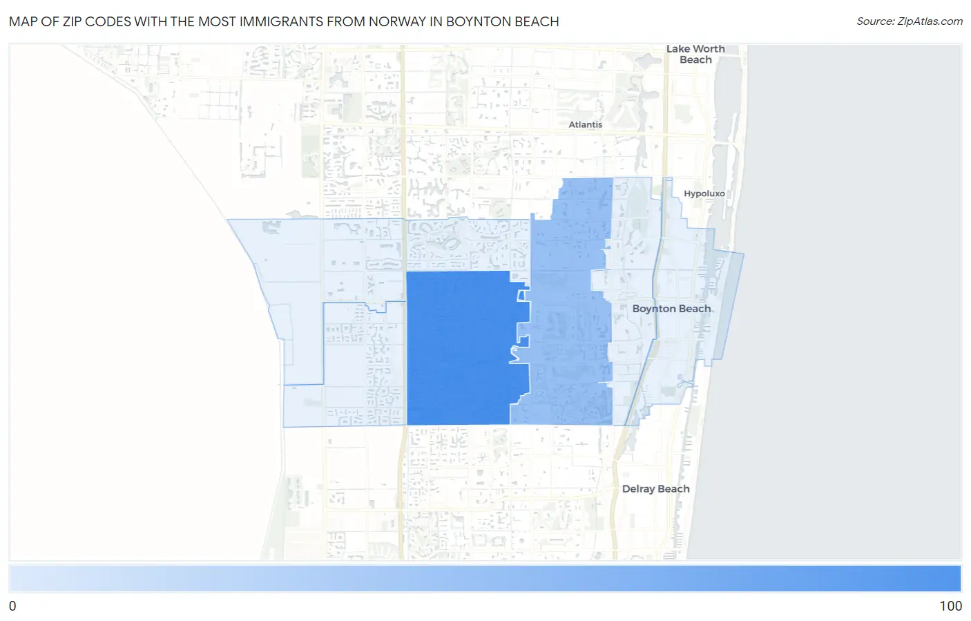 Zip Codes with the Most Immigrants from Norway in Boynton Beach Map
