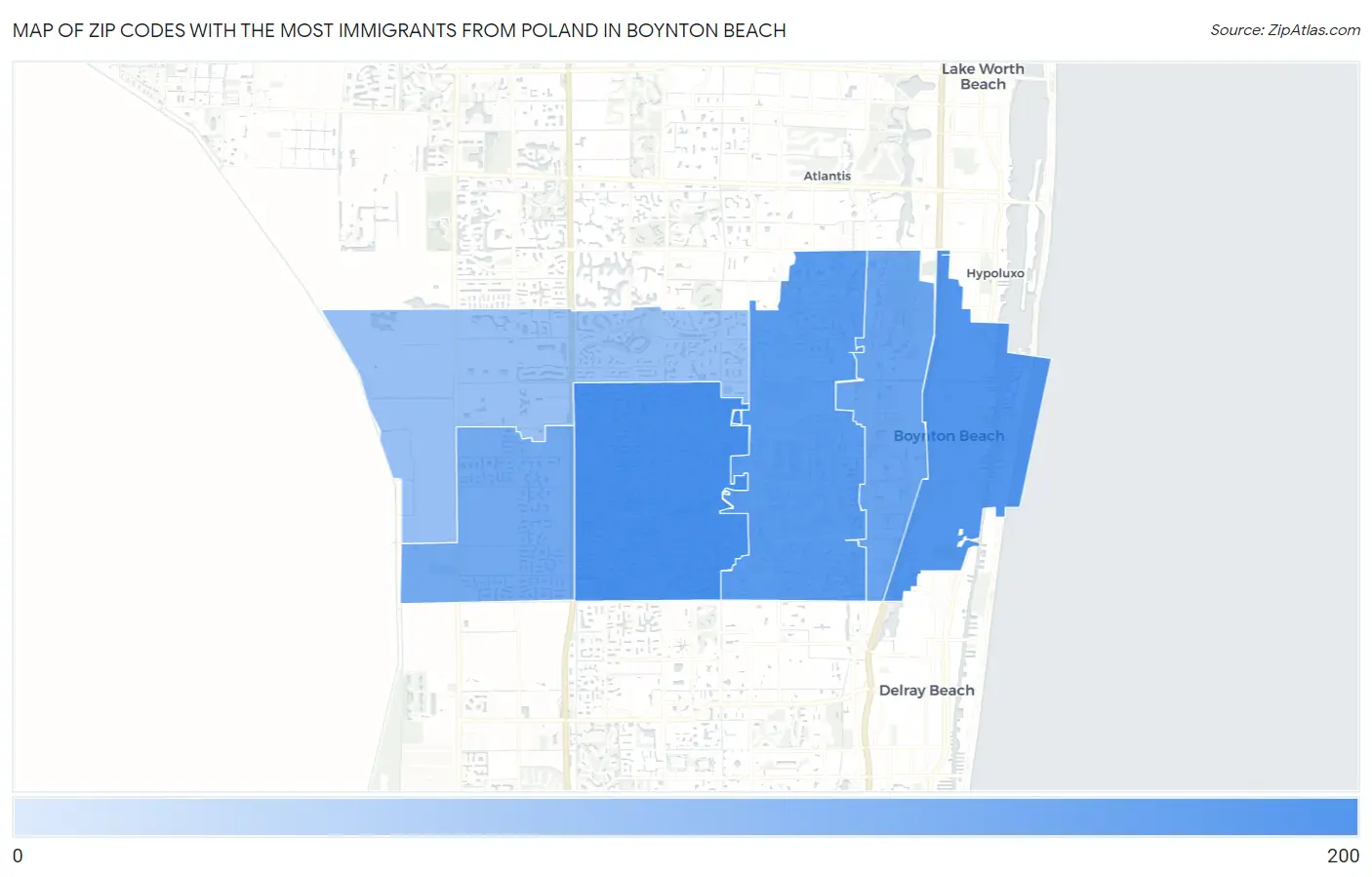Zip Codes with the Most Immigrants from Poland in Boynton Beach Map