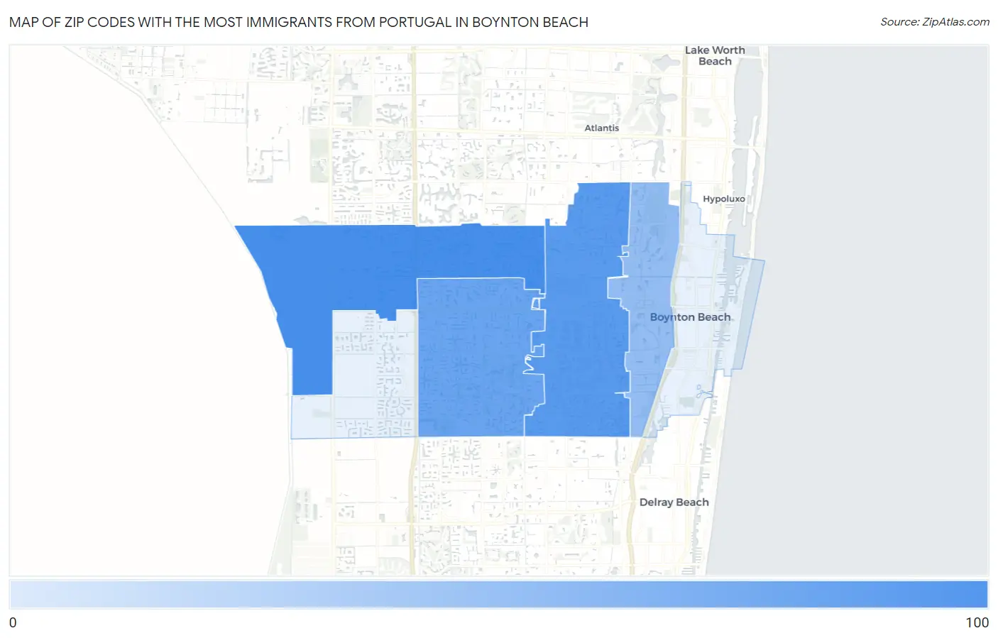Zip Codes with the Most Immigrants from Portugal in Boynton Beach Map