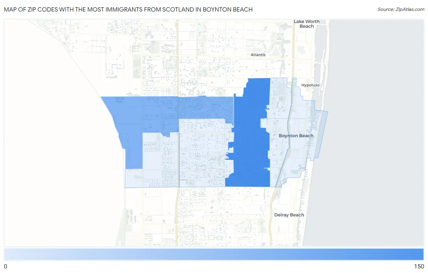 Zip Codes with the Most Immigrants from Scotland in Boynton Beach Map