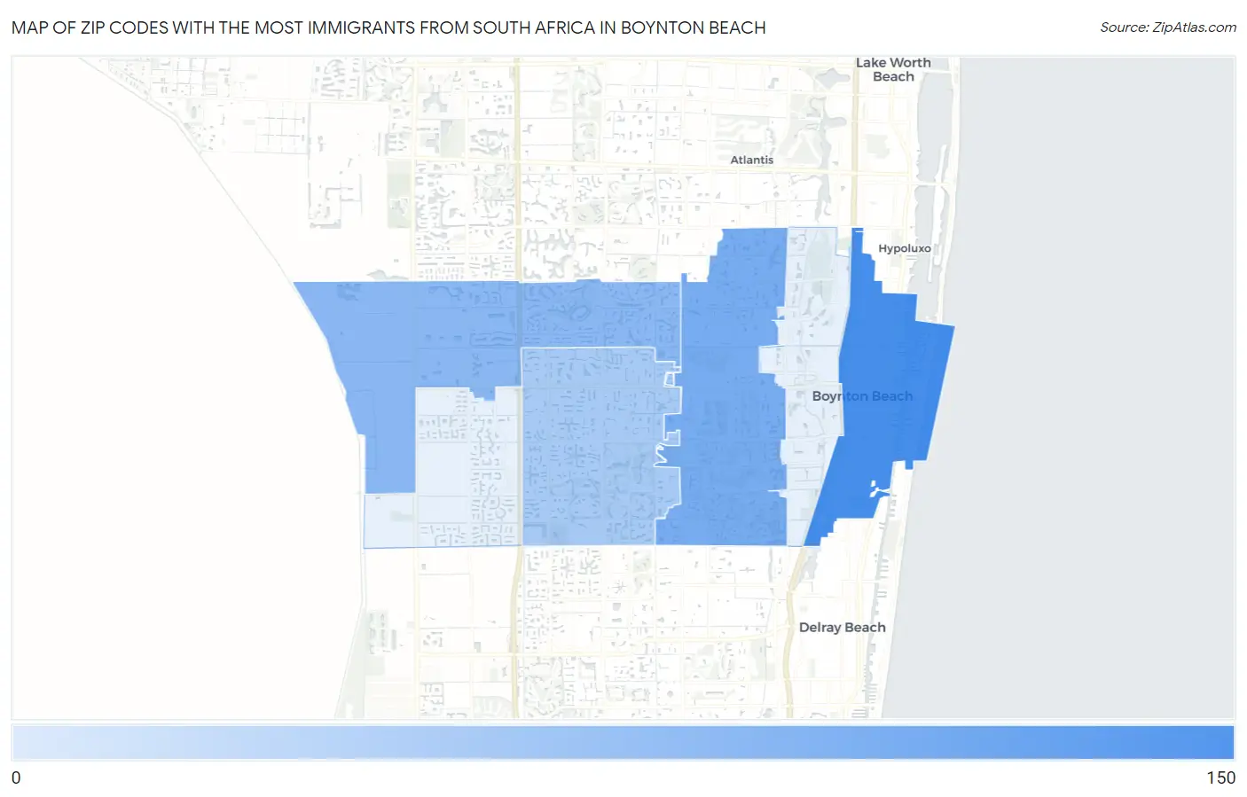Zip Codes with the Most Immigrants from South Africa in Boynton Beach Map