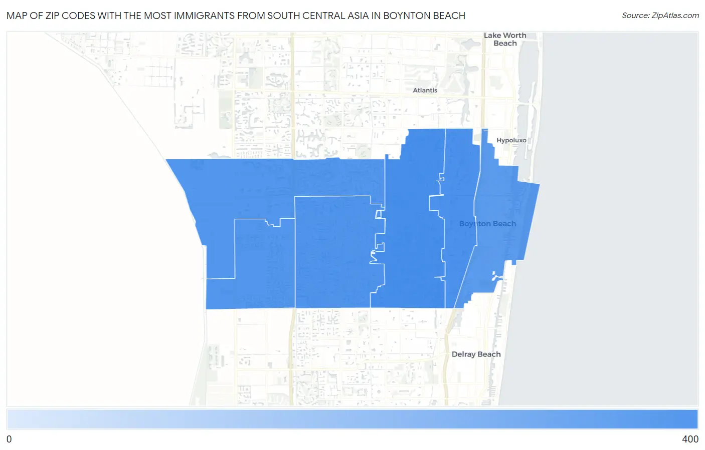 Zip Codes with the Most Immigrants from South Central Asia in Boynton Beach Map
