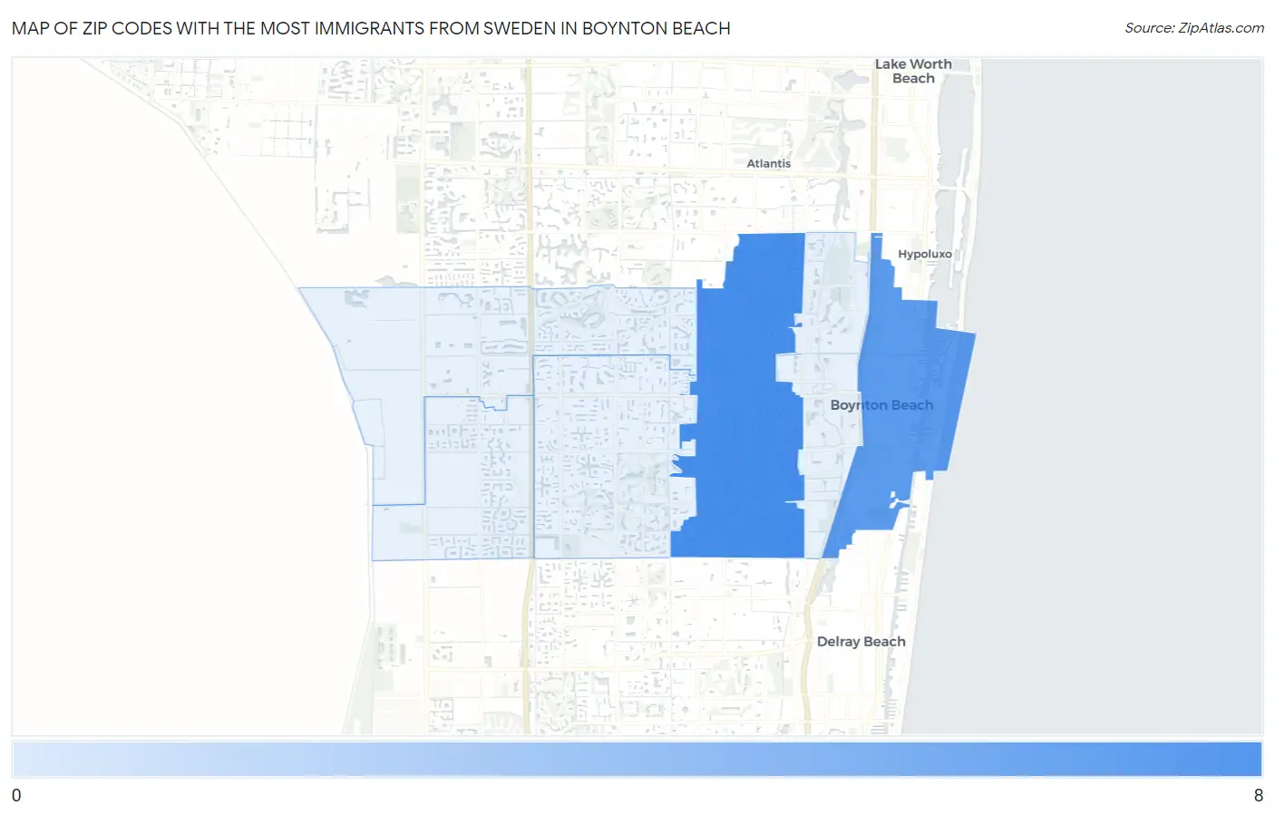 Zip Codes with the Most Immigrants from Sweden in Boynton Beach Map