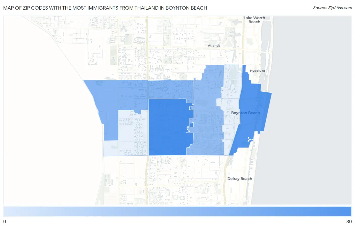 Zip Codes with the Most Immigrants from Thailand in Boynton Beach Map