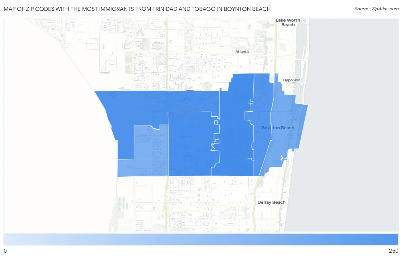 Zip Codes with the Most Immigrants from Trinidad and Tobago in Boynton Beach Map