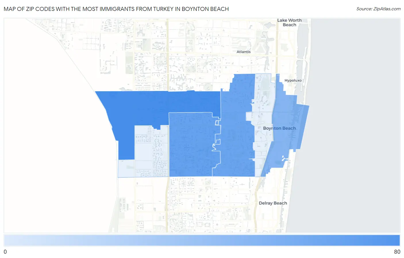 Zip Codes with the Most Immigrants from Turkey in Boynton Beach Map