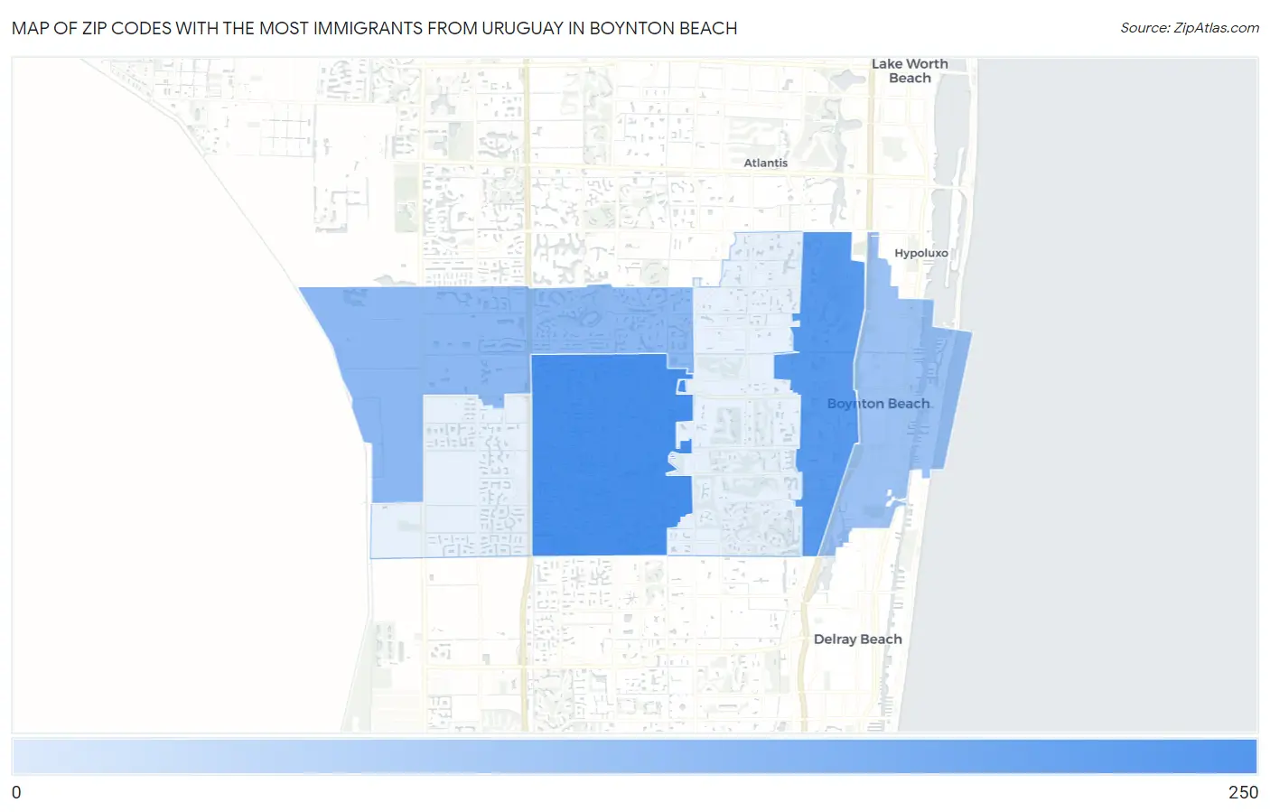 Zip Codes with the Most Immigrants from Uruguay in Boynton Beach Map
