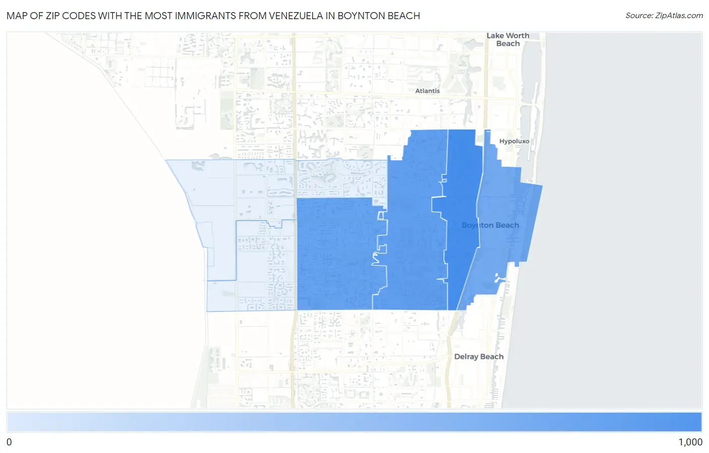 Zip Codes with the Most Immigrants from Venezuela in Boynton Beach Map