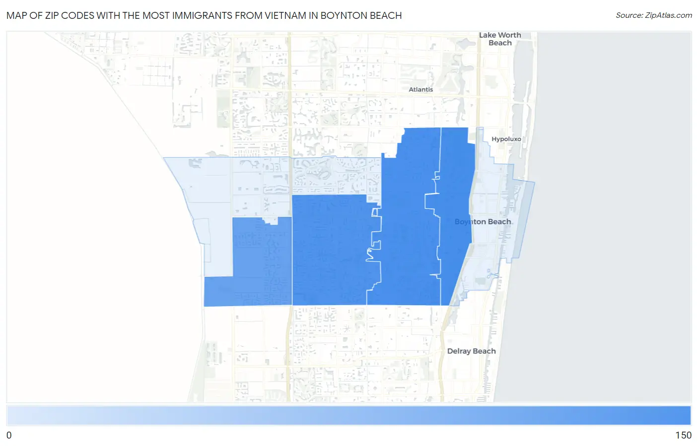 Zip Codes with the Most Immigrants from Vietnam in Boynton Beach Map