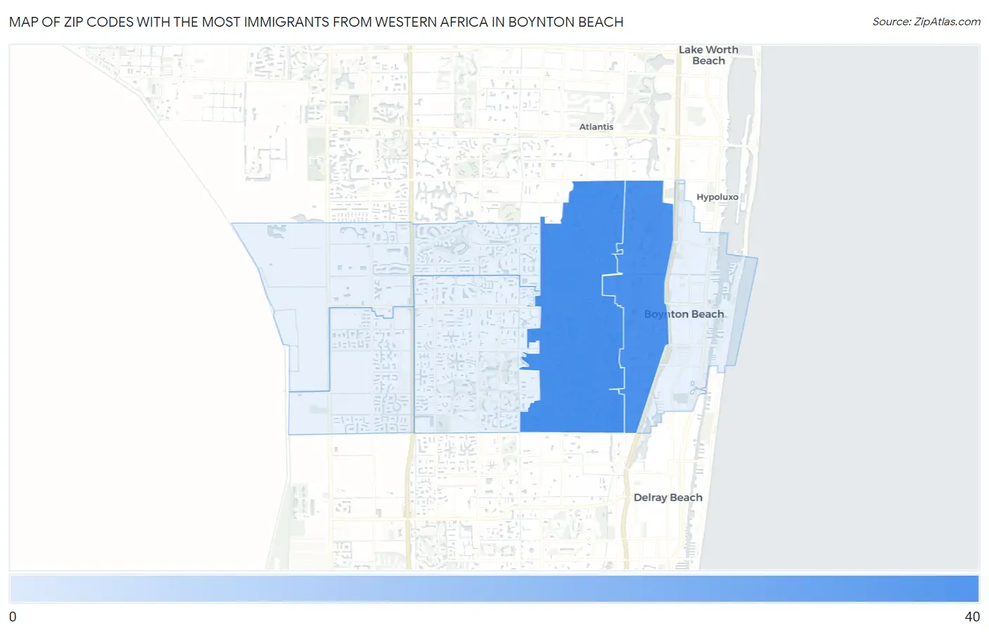 Zip Codes with the Most Immigrants from Western Africa in Boynton Beach Map