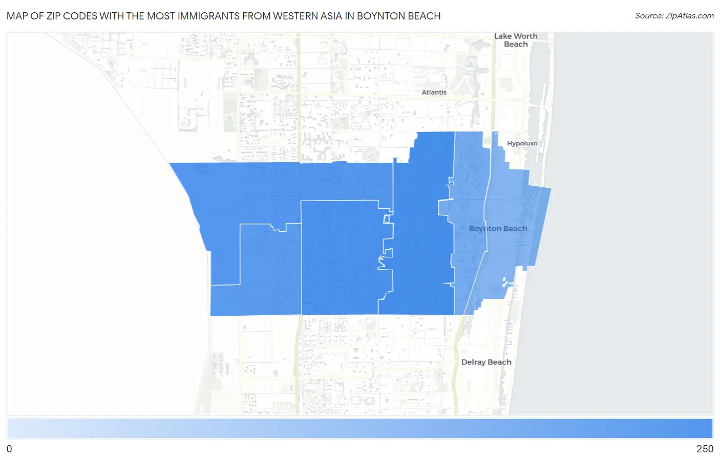 Zip Codes with the Most Immigrants from Western Asia in Boynton Beach Map