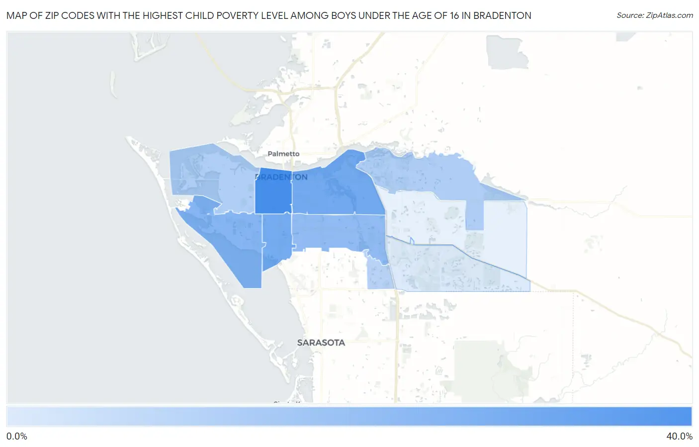 Zip Codes with the Highest Child Poverty Level Among Boys Under the Age of 16 in Bradenton Map