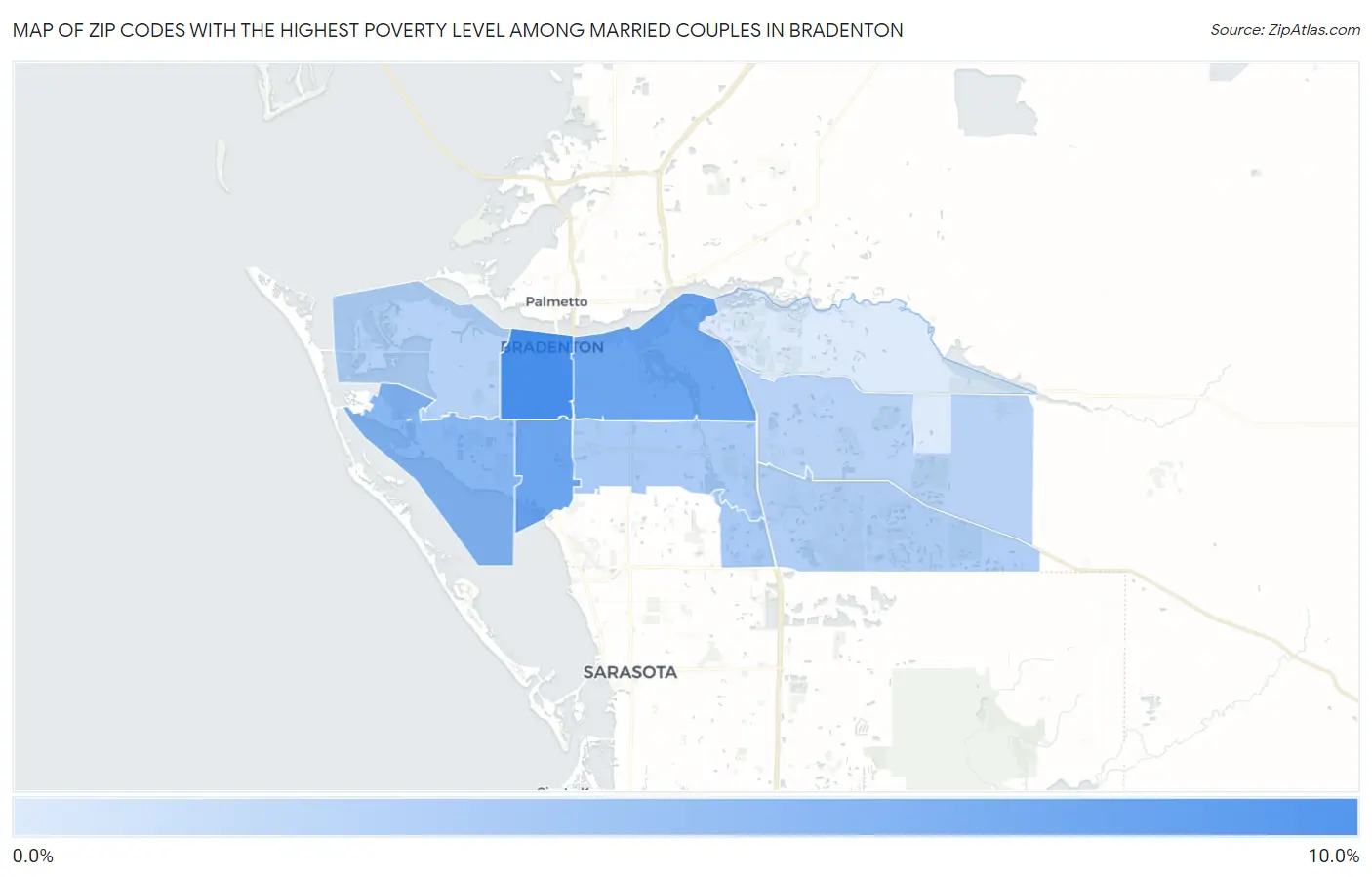 Zip Codes with the Highest Poverty Level Among Married Couples in Bradenton Map