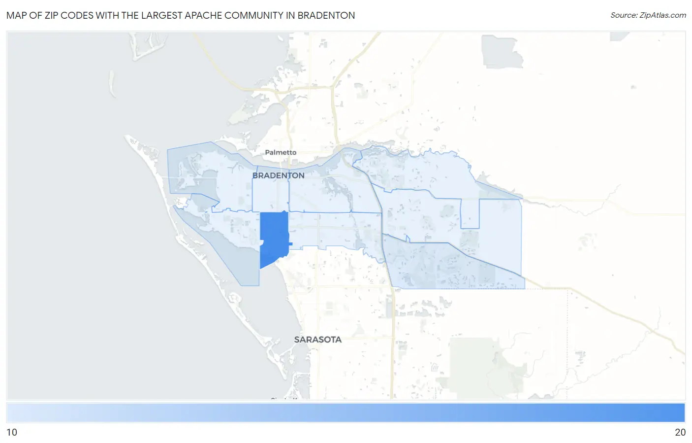 Zip Codes with the Largest Apache Community in Bradenton Map