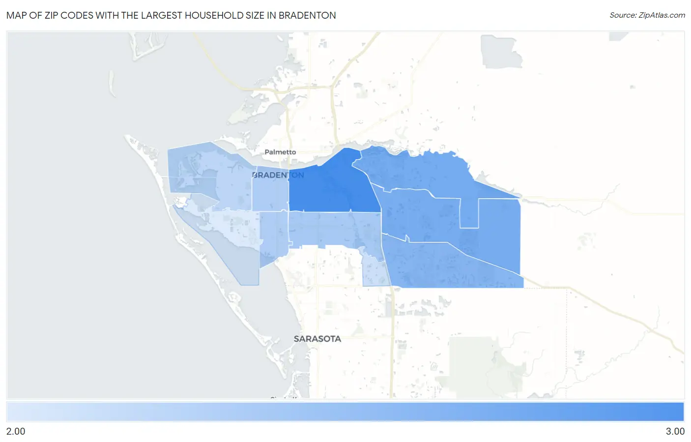 Zip Codes with the Largest Household Size in Bradenton Map