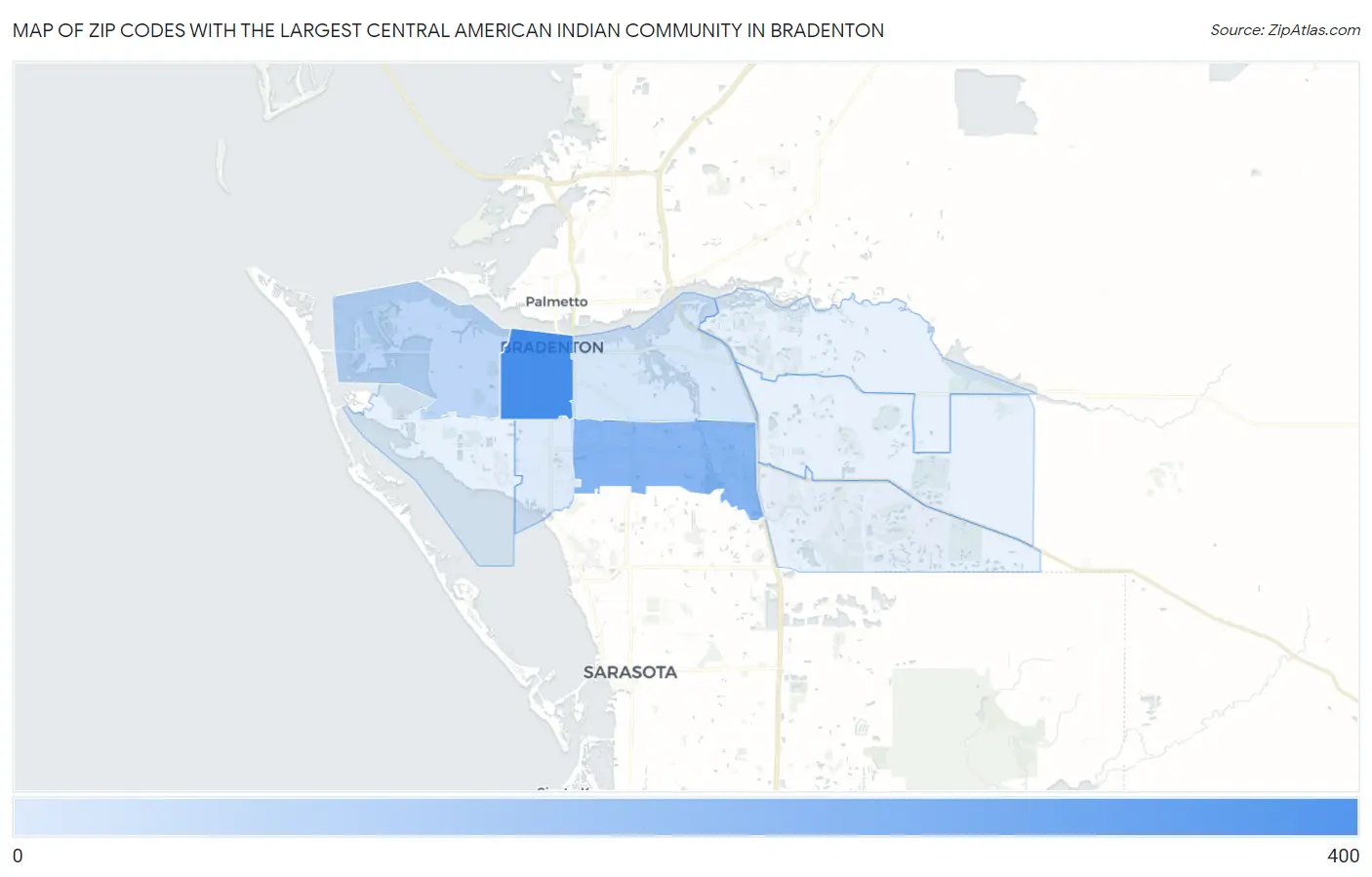 Zip Codes with the Largest Central American Indian Community in Bradenton Map