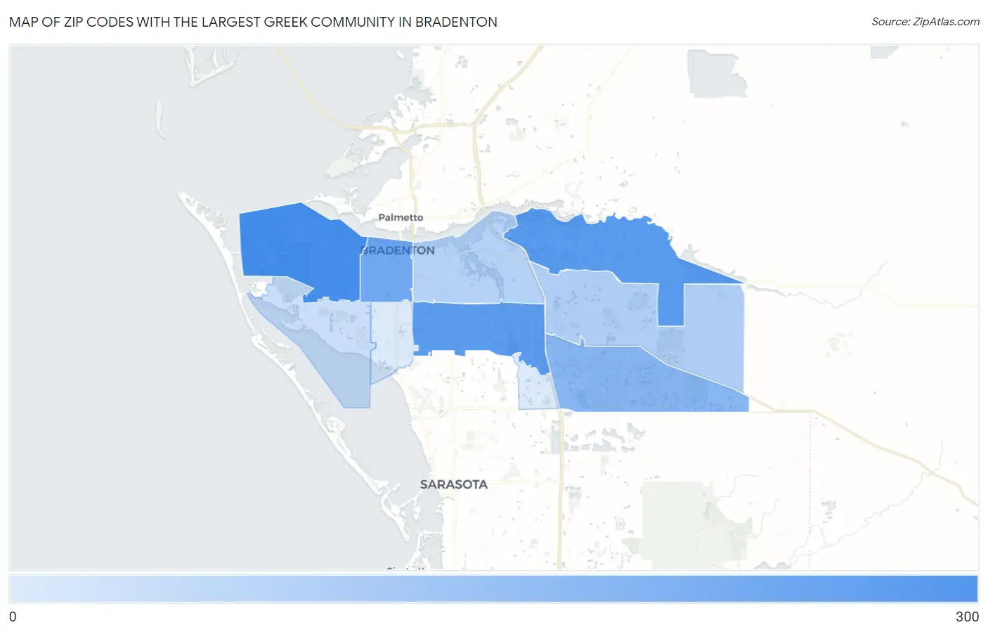 Zip Codes with the Largest Greek Community in Bradenton Map
