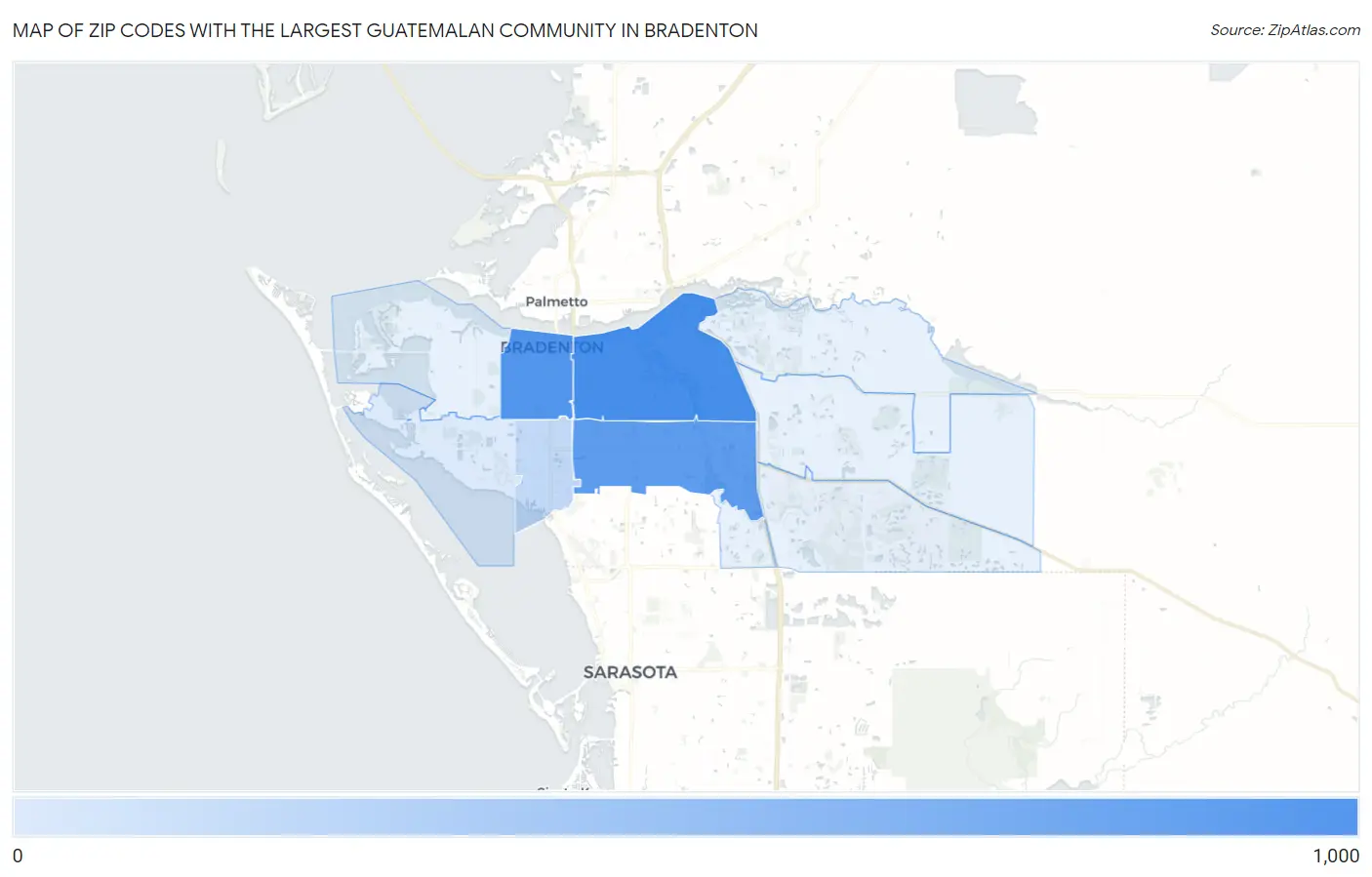 Zip Codes with the Largest Guatemalan Community in Bradenton Map