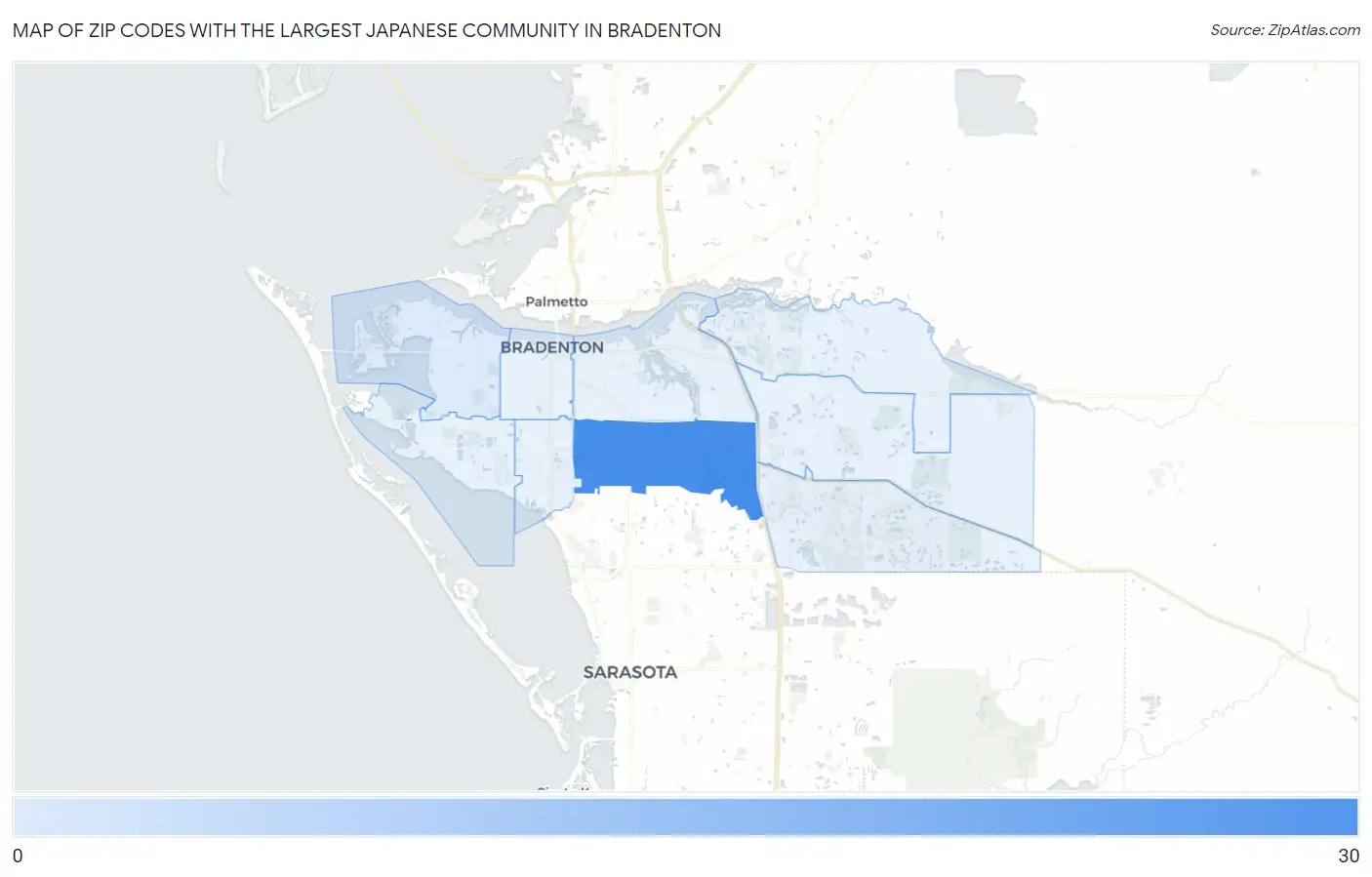 Zip Codes with the Largest Japanese Community in Bradenton Map