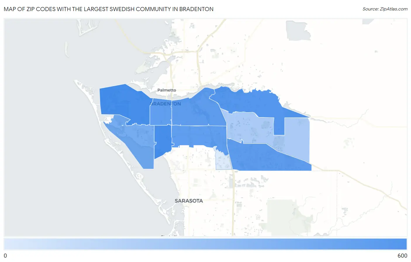 Zip Codes with the Largest Swedish Community in Bradenton Map