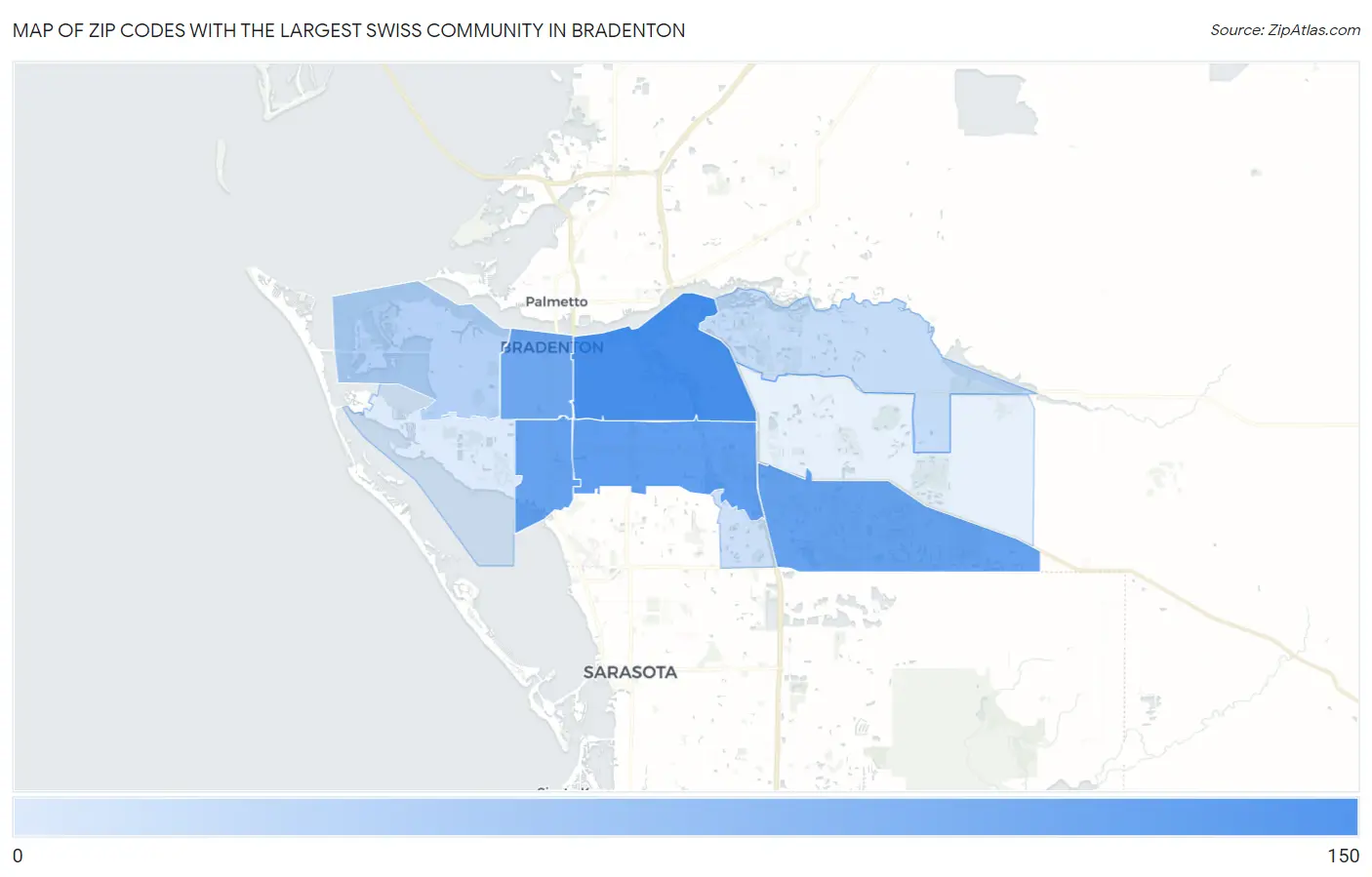 Zip Codes with the Largest Swiss Community in Bradenton Map